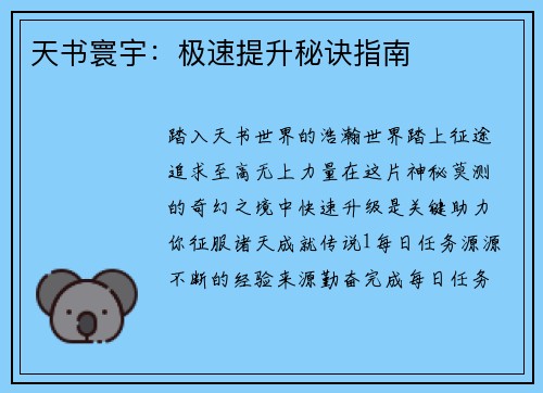 天书寰宇：极速提升秘诀指南