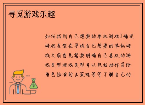寻觅游戏乐趣